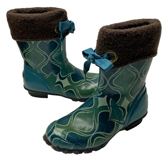 BOGS Becca Teal Swirl Print‎ Fleece Lined Mid Calf Boots - Picture 1 of 10